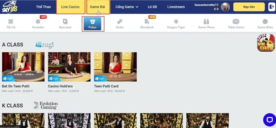 cách tham gia cá cược poker sky88