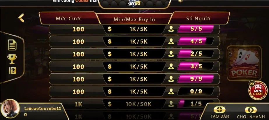 Poker sky88 đa dạng hình thức cá cược