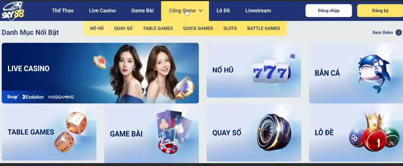 sản phẩm cá cược đa dạng thu hút người chơi sky88